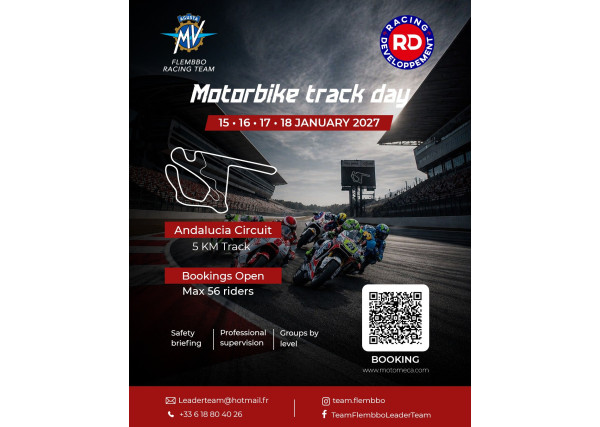 Motorcycle track day at the Andalucia Circuit from January 15 to 18, 2027