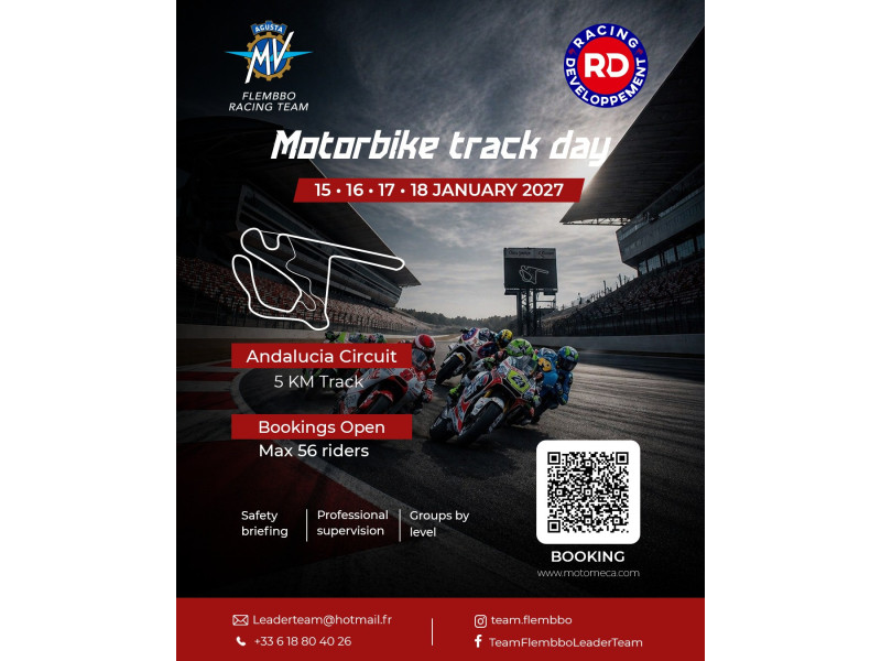 Motorcycle track day at the Andalucia Circuit from January 15 to 18, 2027